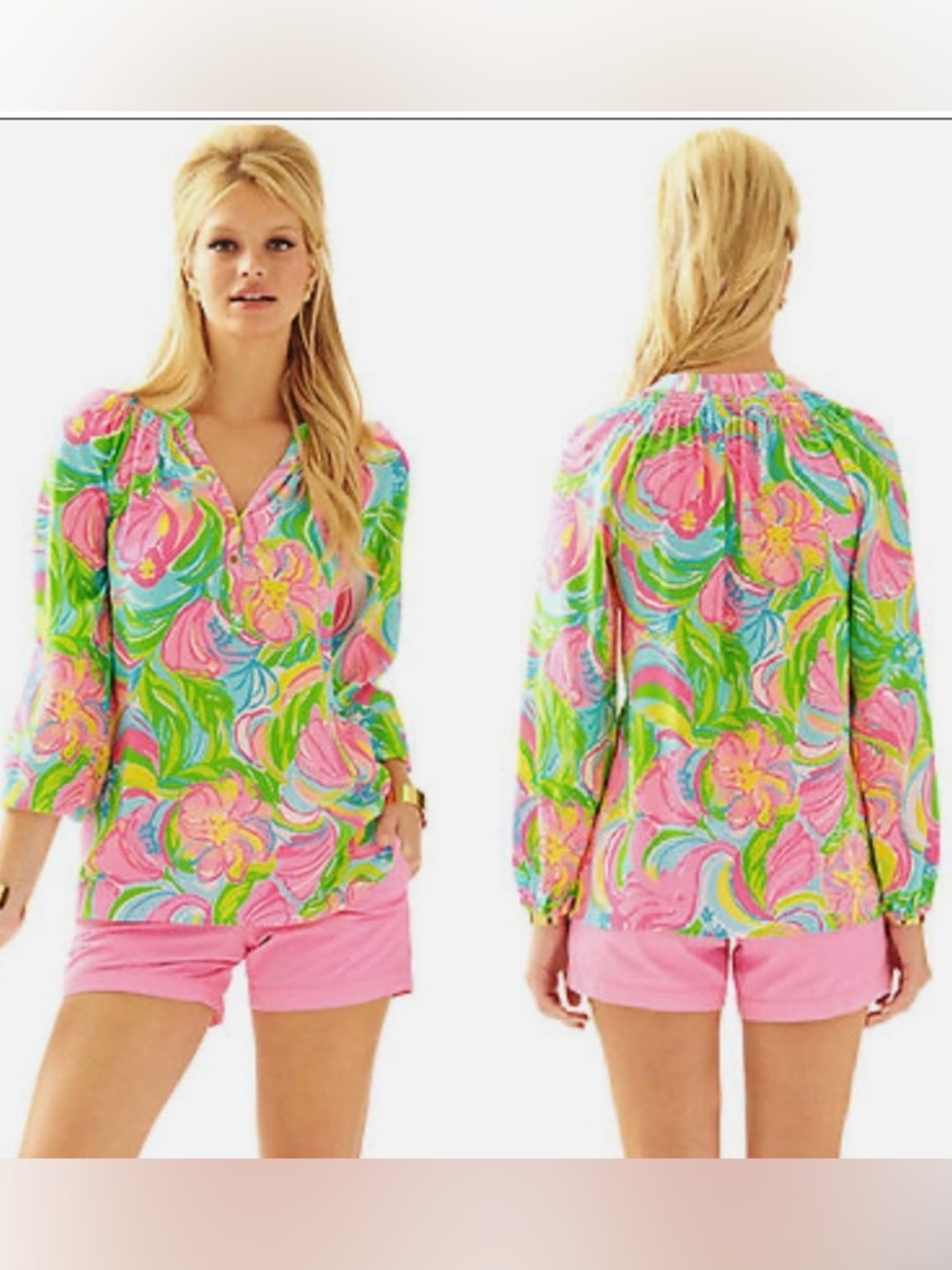 Lilly Pulitzer Elsa So A Peeling bright tropical print 100% silk blouse size XS